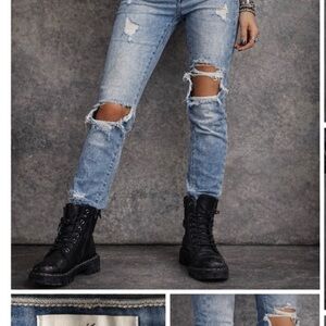 KanCan Distressed Skinny Jeans Women’s 13/30 Medium Light Wash Stretch Raw Hem